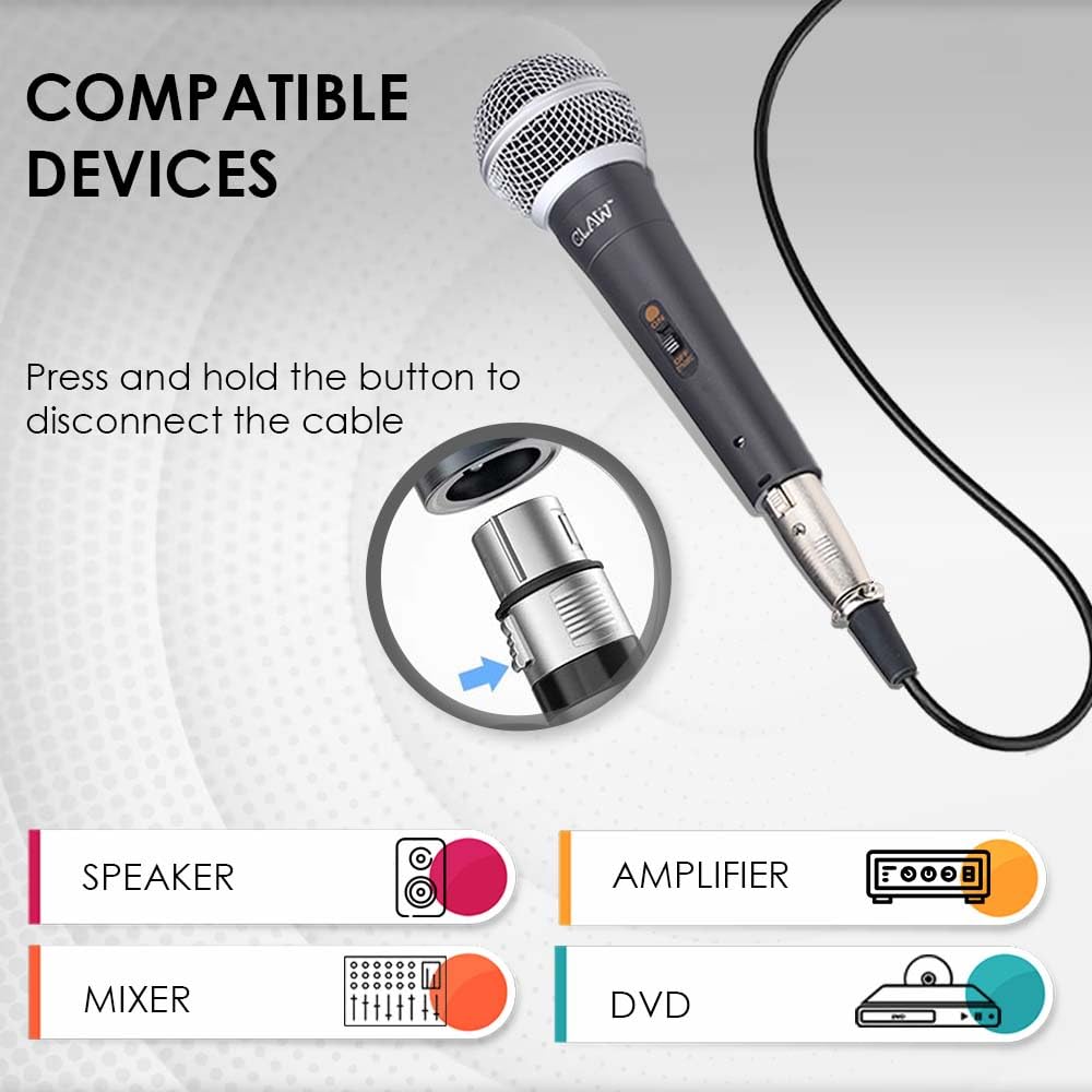 CLAW Raag MI58 Dynamic XLR Karaoke Wired Handheld Microphone with 16.4Ft Cable - Deccan Retail