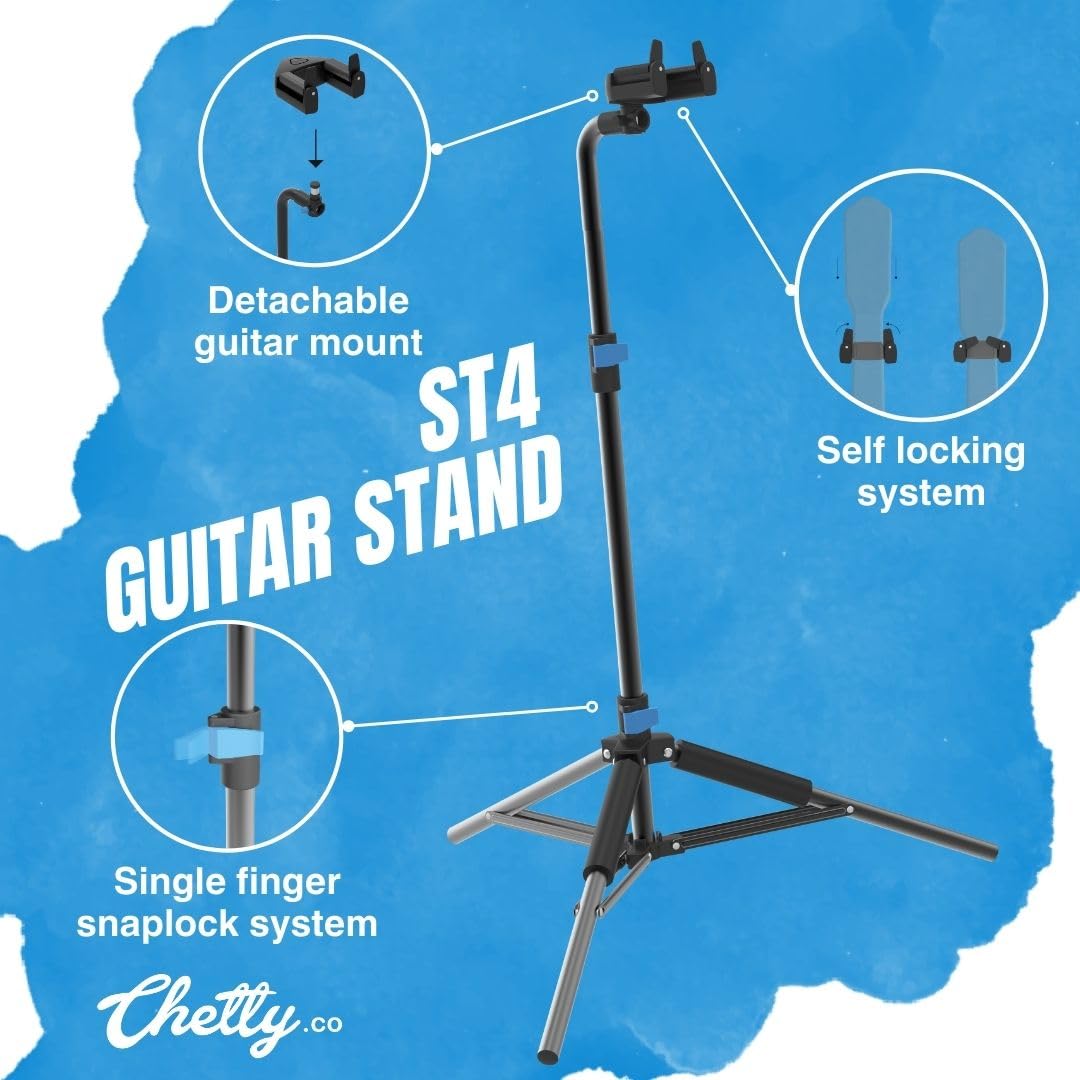 Chetty ST4 Snaplock Matte Black Universal Guitar Stand - Deccan Retail