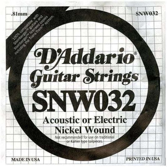 D'Addario Nickel Wound Electric Guitar Single String .032 (NW032) - Deccan Retail