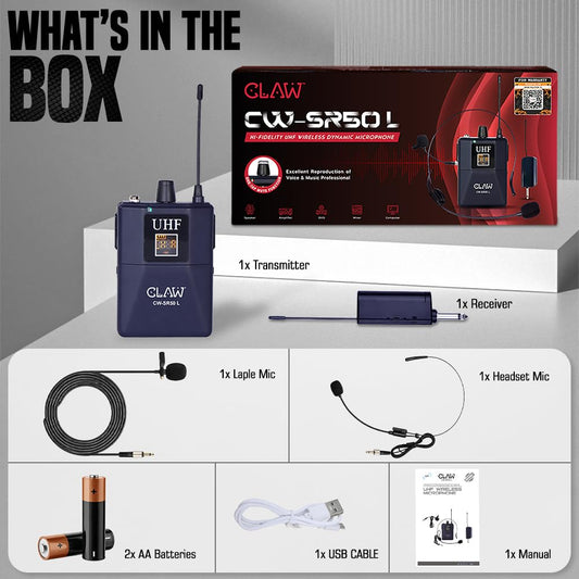 CLAW CW-SR50L Professional UHF Wireless Lavalier & Head Microphone System - Deccan Retail