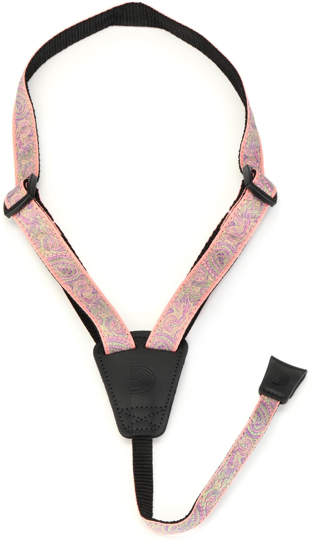 D'Addario Cradle Ukulele Strap with Rubber Hook – Paisley Pink/Green - Deccan Retail