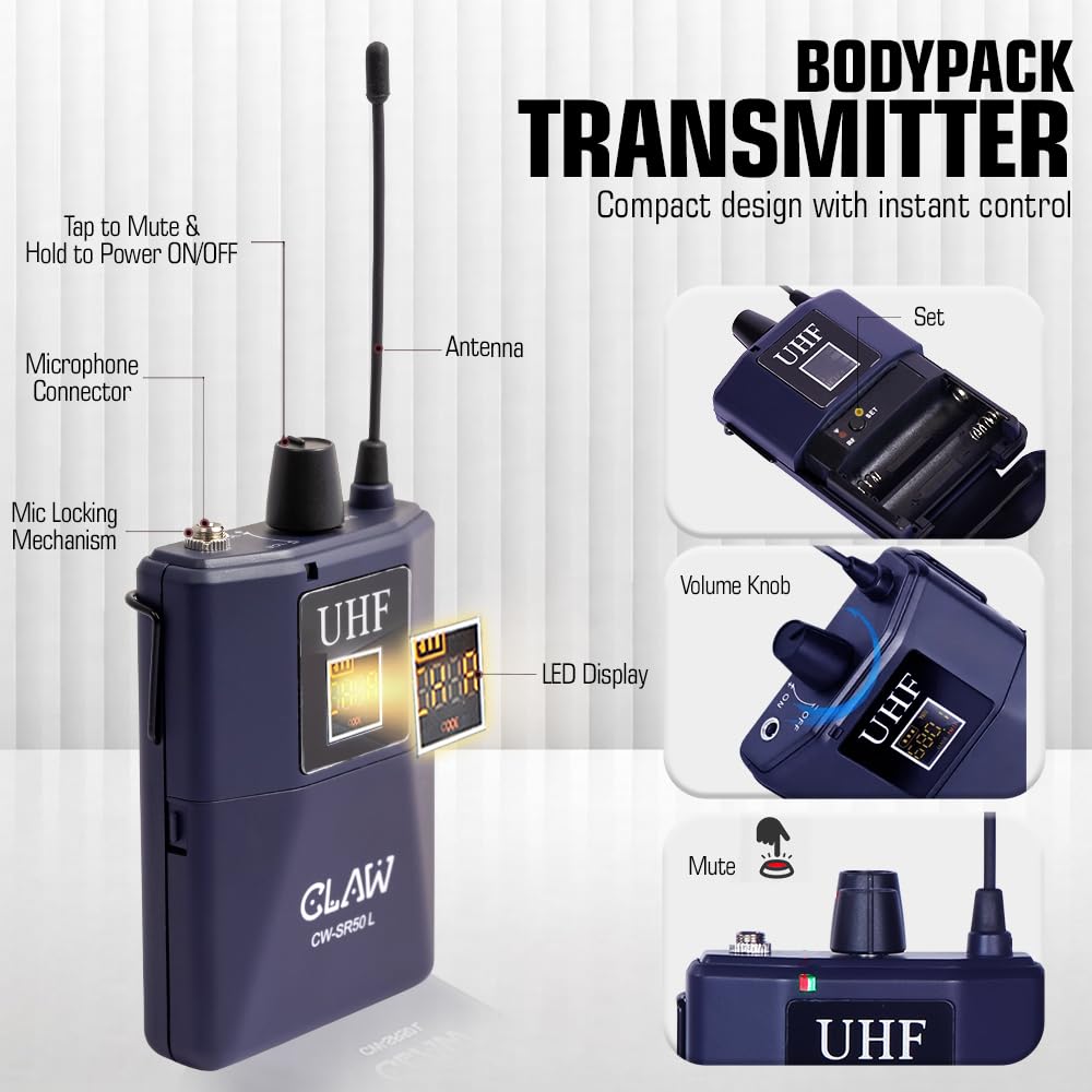 CLAW CW-SR50L Professional UHF Wireless Lavalier & Head Microphone System - Deccan Retail