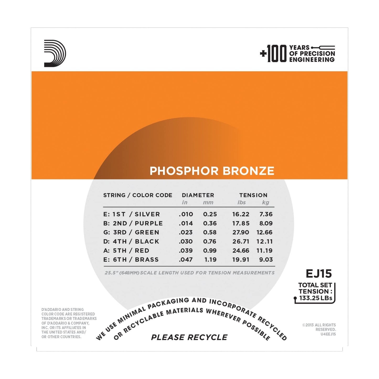 D'Addario EJ15 Phosphor Bronze Acoustic Guitar Strings Extra Light 10-47 (2 Pack) - Deccan Retail
