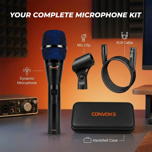 CONVOKE Pulse Professional Dynamic Microphone Wired with XLR Cable & Mic Clip | High-Clarity Vocal Mic for Singing, Karaoke, Stage Performance, Public Speaking, DJ, PA System & Recording.