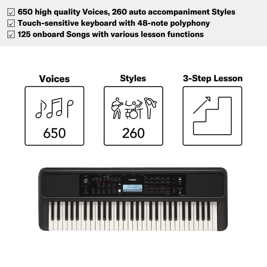 Yamaha PSR-E383 Portable Keyboard – 61 Keys with Touch Sensitivity & Adapter - Deccan Retail