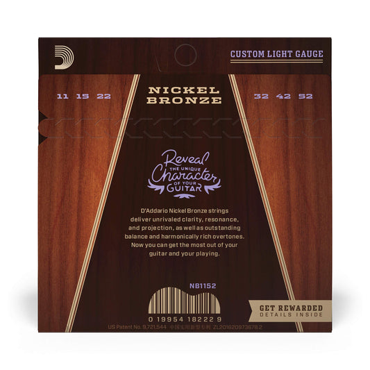D'Addario Nickel Bronze Acoustic Guitar Strings Custom Light (NB1152) - Deccan Retail