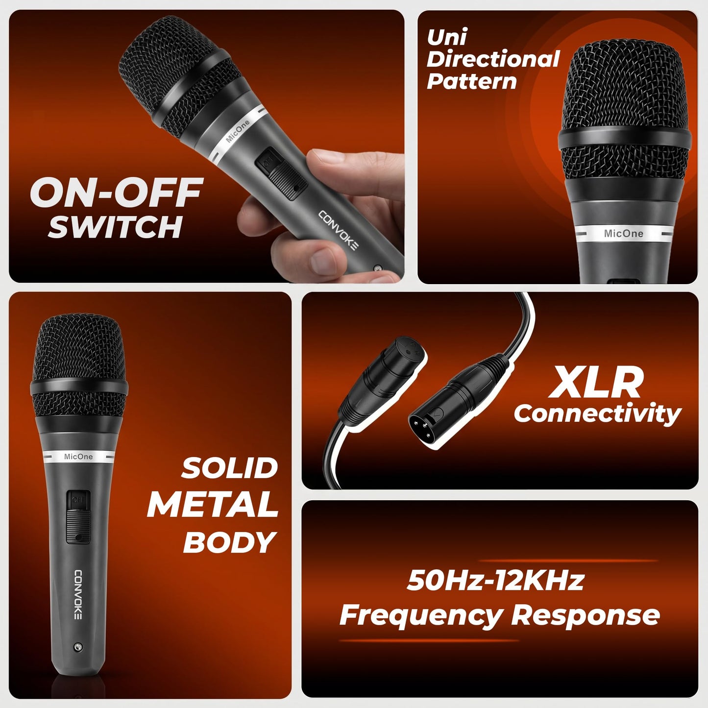 CONVOKE MICONE Professional Wired Dynamic Microphone with XLR Cable & Mic Clip