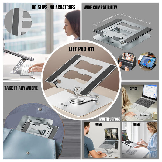 CLAW Lift Pro X11 Laptop Stand with 360° Rotating Base & Multi-Angle Adjustment - Deccan Retail