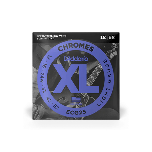 D'Addario ECG25 XL Chromes Flat Wound Electric Guitar Strings 12-52 Light - Deccan Retail
