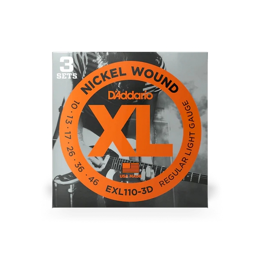 D'Addario EXL110-3D XL Nickel Wound Electric Guitar Strings 10-46 Regular Light 3-Pack - Deccan Retail