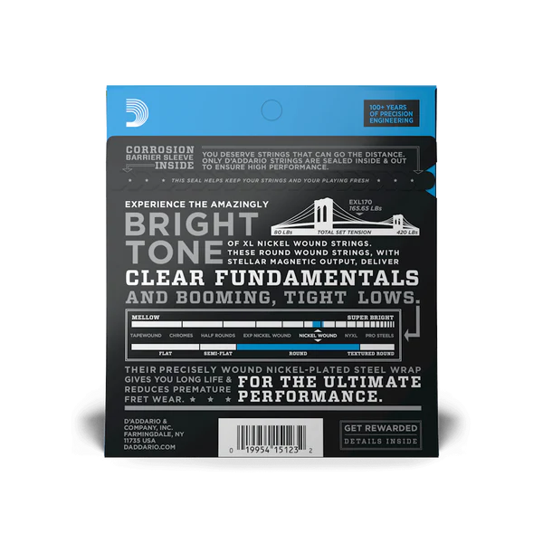 D'Addario EXL170 XL Nickel Long Scale Bass Strings 45-100 Regular Light - Deccan Retail