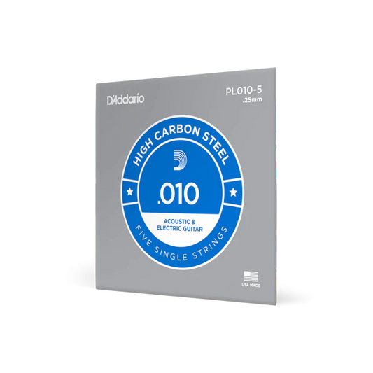 D'Addario PL010-5 Plain Steel Single Guitar Strings .010 5-Pack