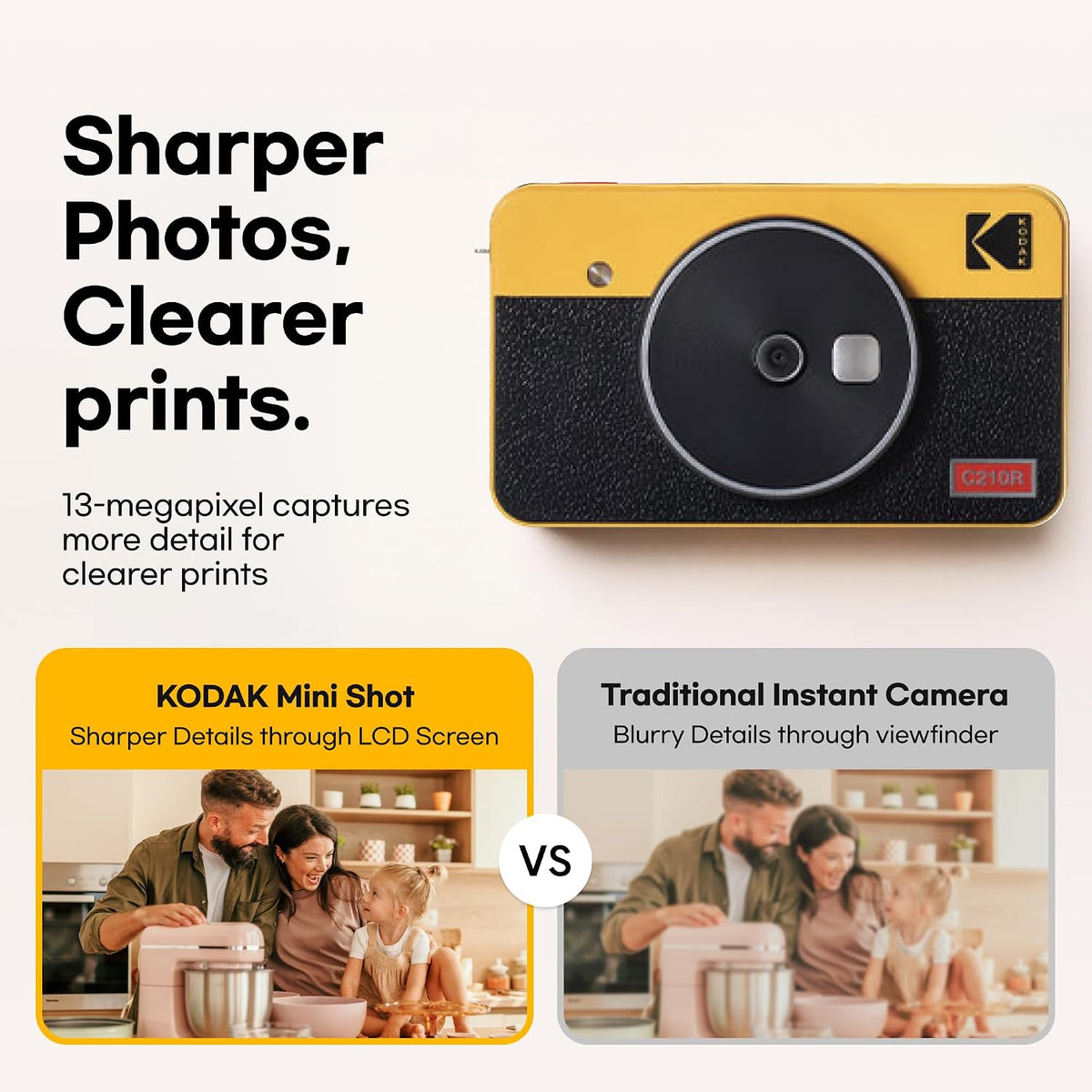 KODAK Mini Shot 2 Retro Instant Camera, 38 Sheets Gift Bundle, Yellow