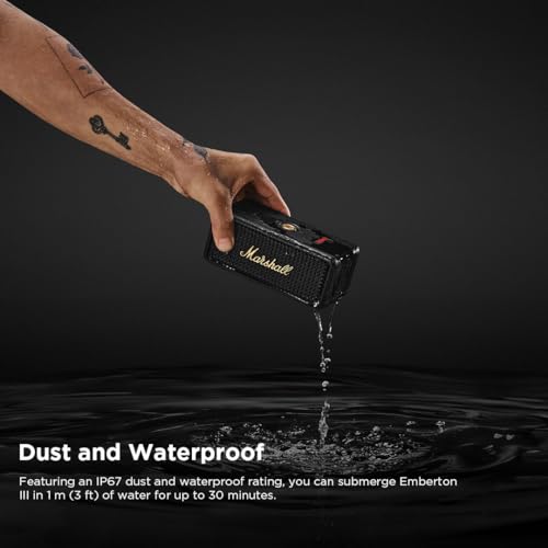 Marshall Emberton III Portable Bluetooth Speaker – Black & Brass - Deccan Retail