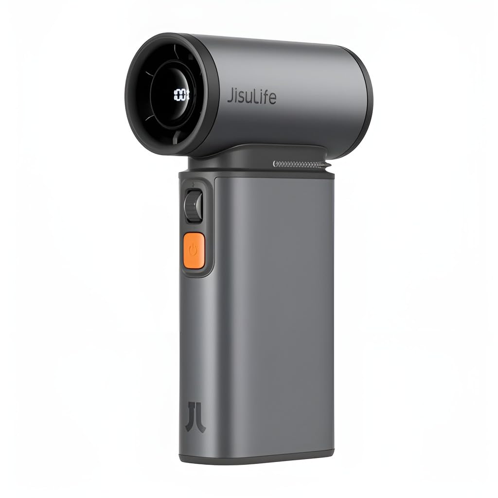JISULIFE Portable Handheld Turbo Fan, 100 Speeds Adjustable Mini Personal Fan, 9000mAh USB Rechargeable Battery Operated, LED Display, Metal Shell with Accessories Gifts for Men Women Travel- Grey - Deccan Retail