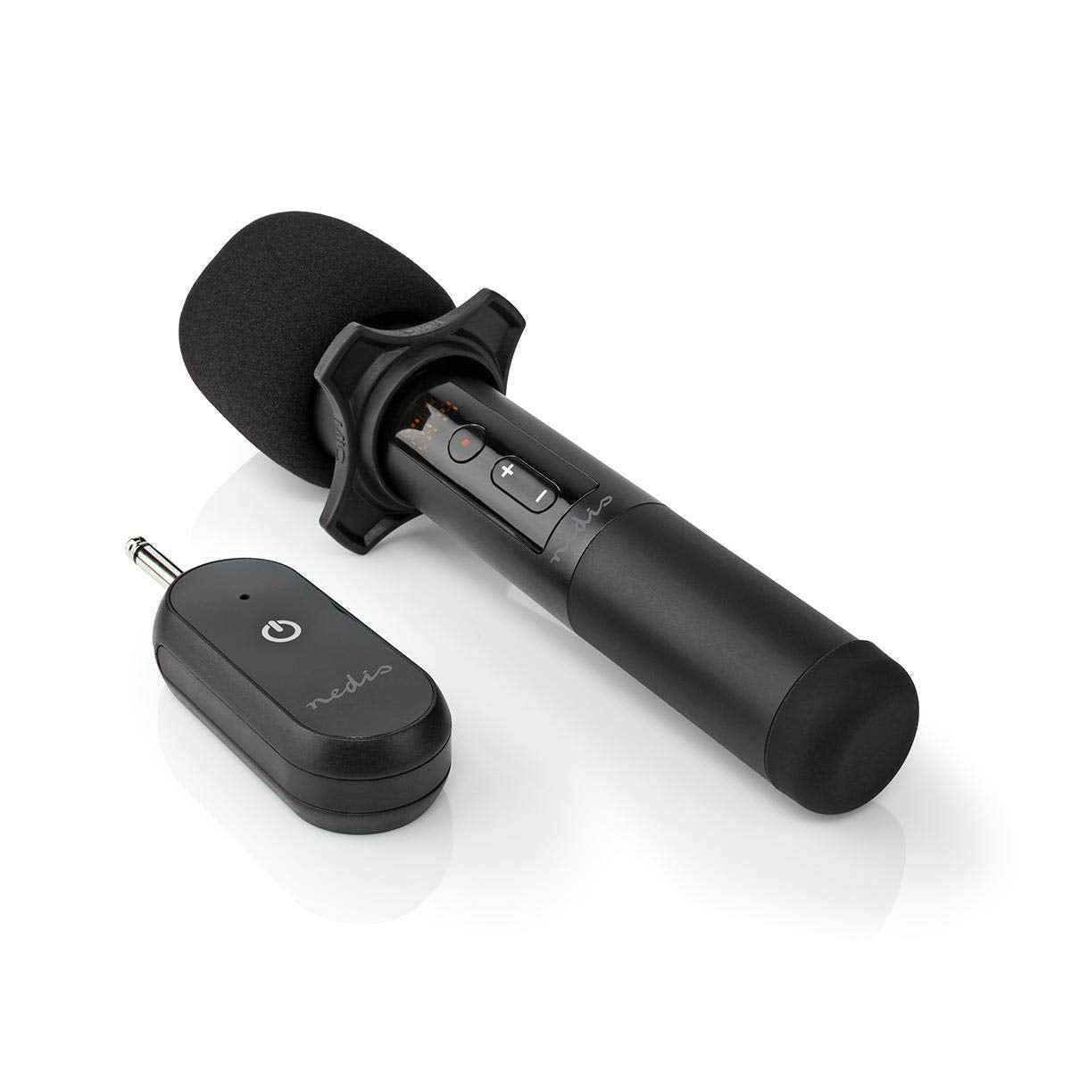 NEDIS Wireless Microphone, UHF Cordless Handheld Mic System, 50m Range, with Portable Receiver, Volume Control and 6.35mm 1/4” Plug, for Amplifier, PA, Karaoke