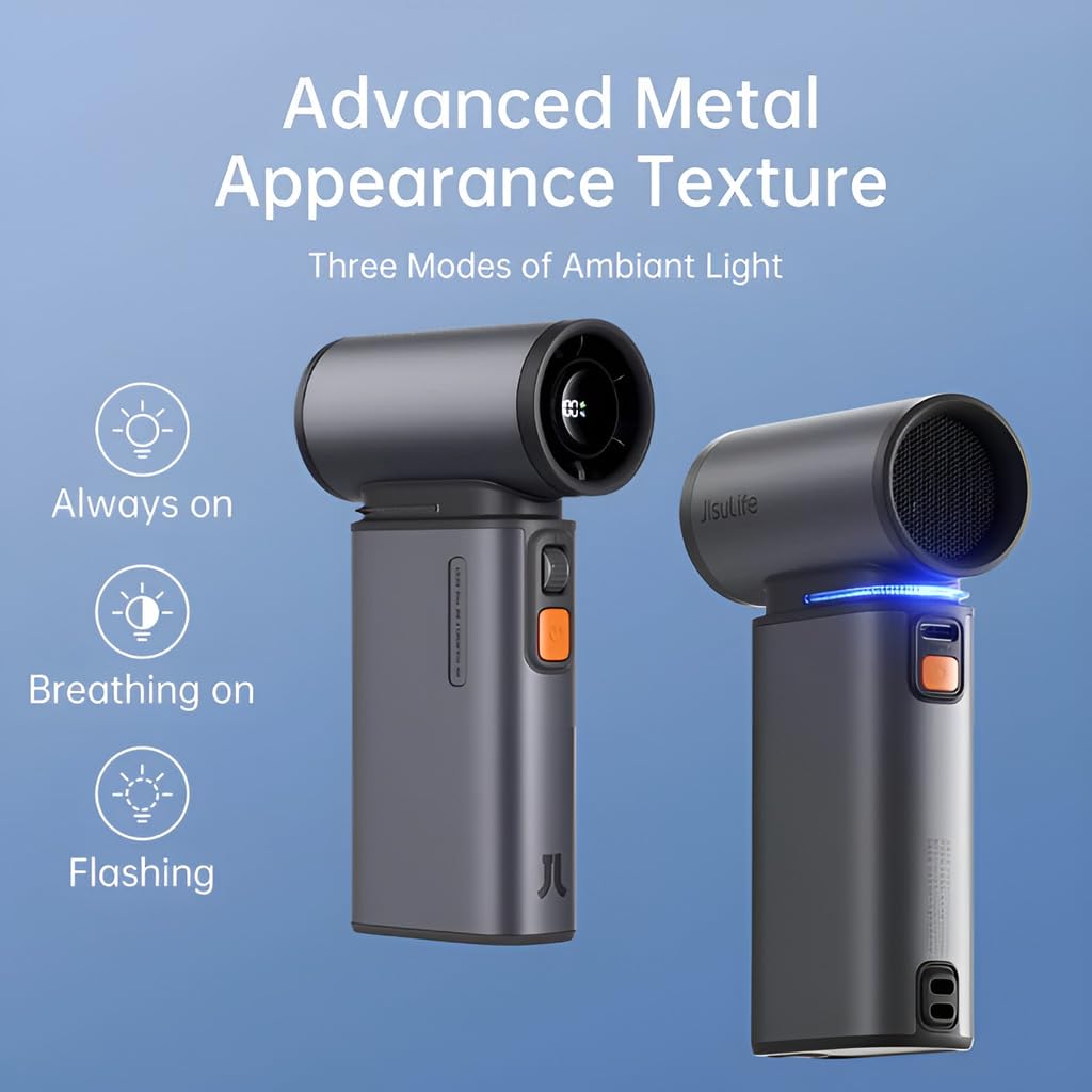 JISULIFE Portable Handheld Turbo Fan, 100 Speeds Adjustable Mini Personal Fan, 9000mAh USB Rechargeable Battery Operated, LED Display, Metal Shell with Accessories Gifts for Men Women Travel- Grey - Deccan Retail