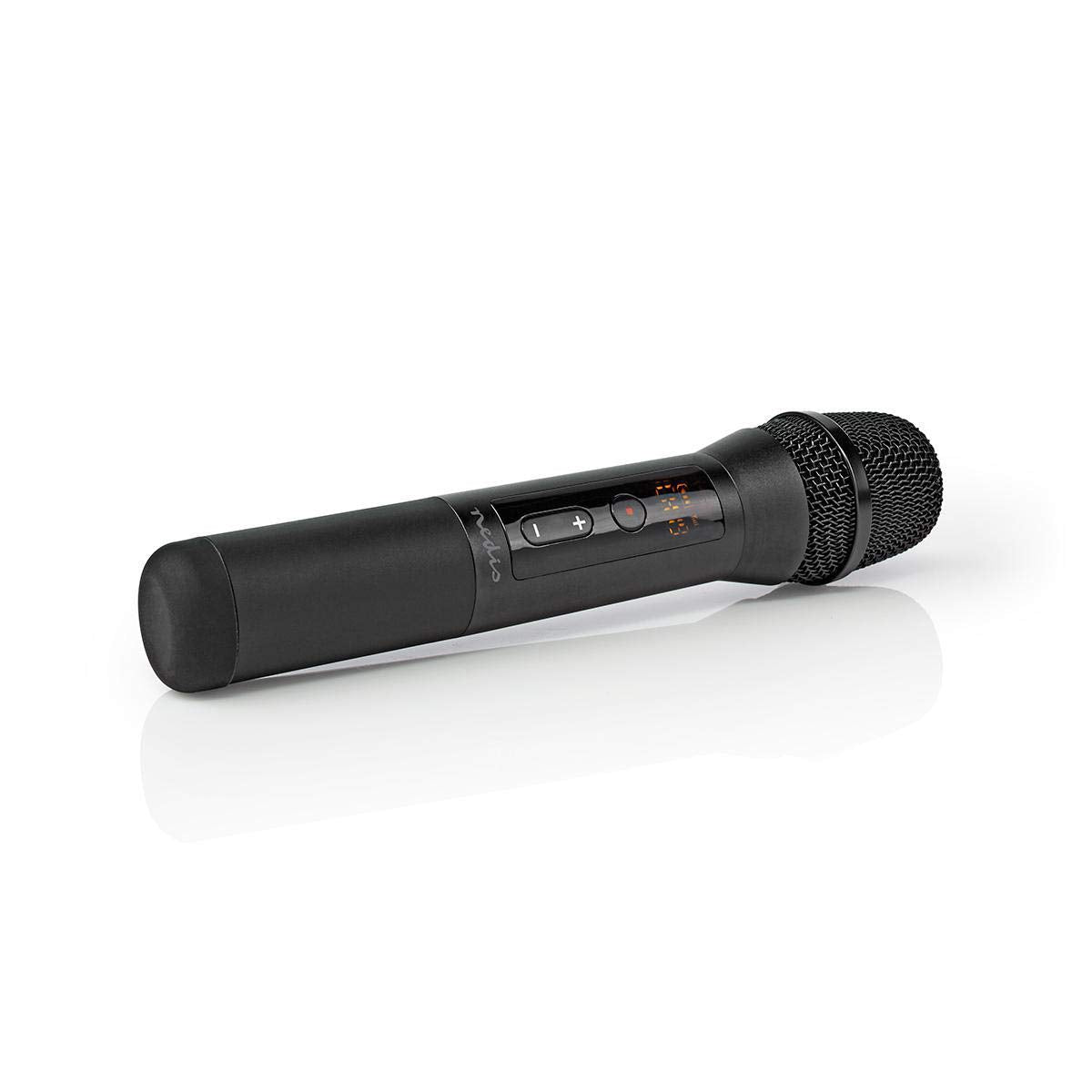 NEDIS Wireless Microphone, UHF Cordless Handheld Mic System, 50m Range, with Portable Receiver, Volume Control and 6.35mm 1/4” Plug, for Amplifier, PA, Karaoke