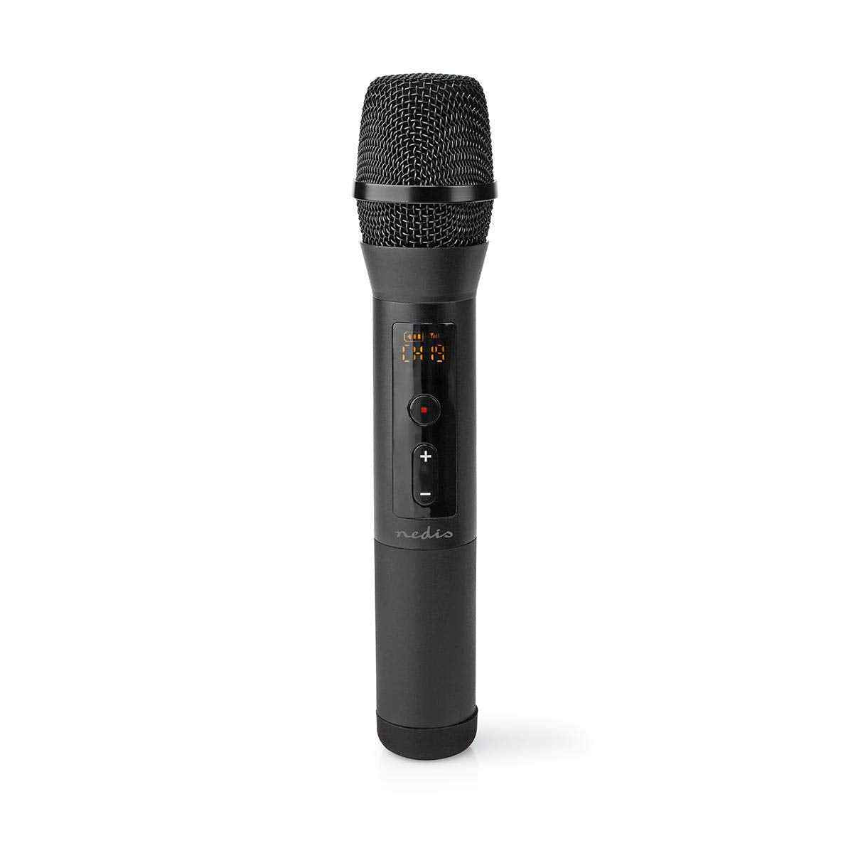 NEDIS Wireless Microphone, UHF Cordless Handheld Mic System, 50m Range, with Portable Receiver, Volume Control and 6.35mm 1/4” Plug, for Amplifier, PA, Karaoke