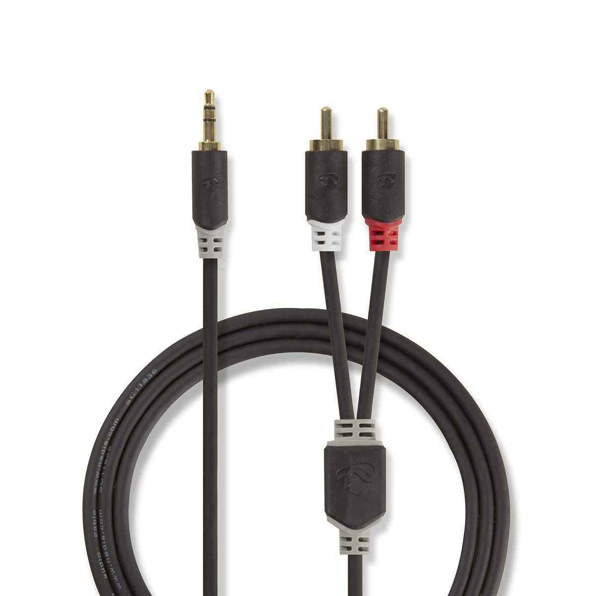 NEDIS Stereo Audio Cable Stereo Audio Cable 3.5 mm Male 2 x RCA Male Gold Plated 1.00 m Round Anthracite Window Box 2.00 m 2.00 m