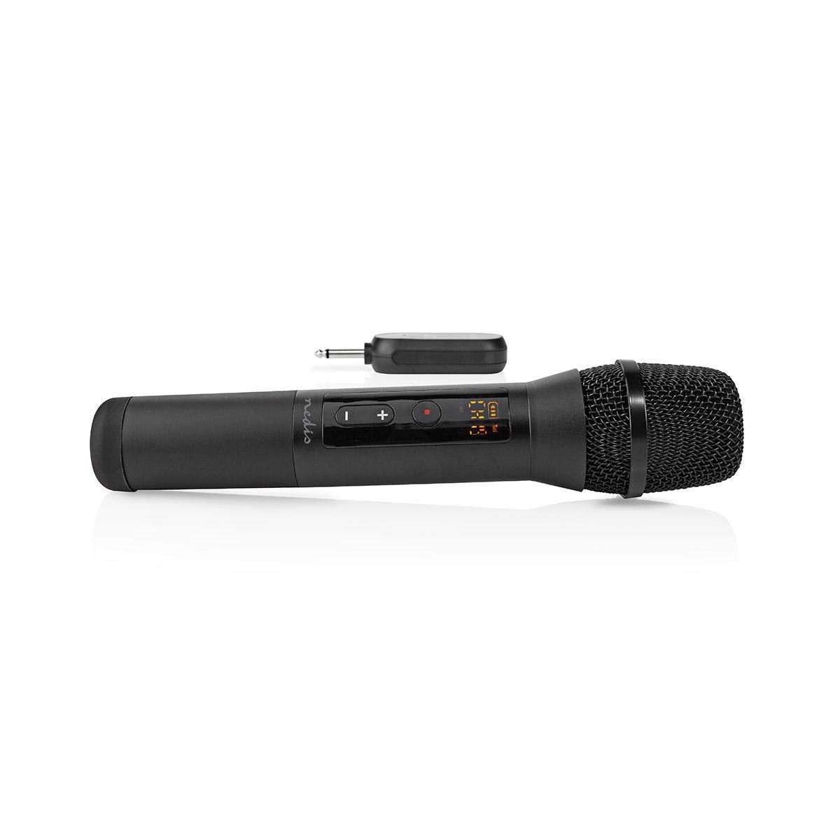 NEDIS Wireless Microphone, UHF Cordless Handheld Mic System, 50m Range, with Portable Receiver, Volume Control and 6.35mm 1/4” Plug, for Amplifier, PA, Karaoke