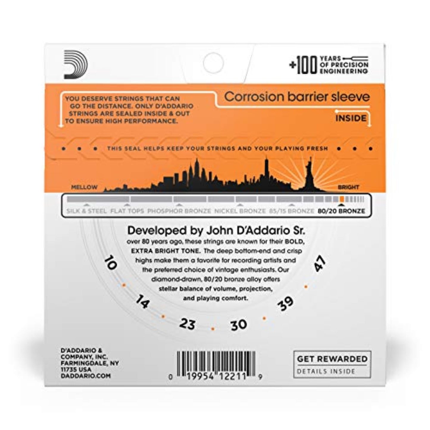 D'Addario EJ10 80/20 Bronze Acoustic Guitar Strings 10-47 Extra Light - Deccan Retail