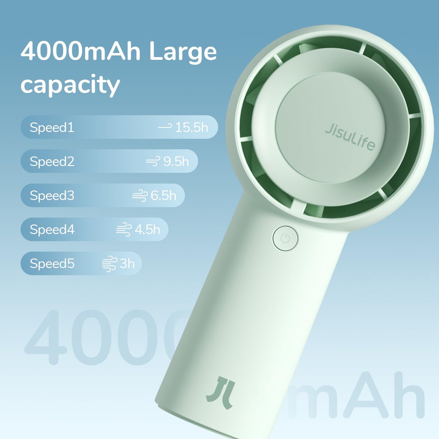 JISULIFE Life5 Plus Handheld Turbo Fan 4000mAh  - Green - Deccan Retail