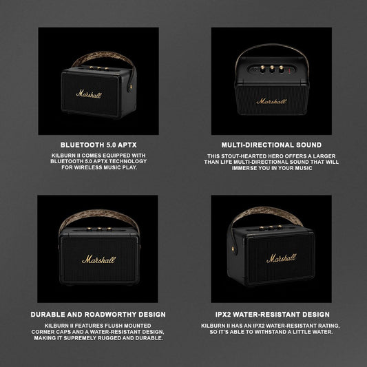 Marshall Kilburn II Portable Bluetooth Speaker – Black & Brass