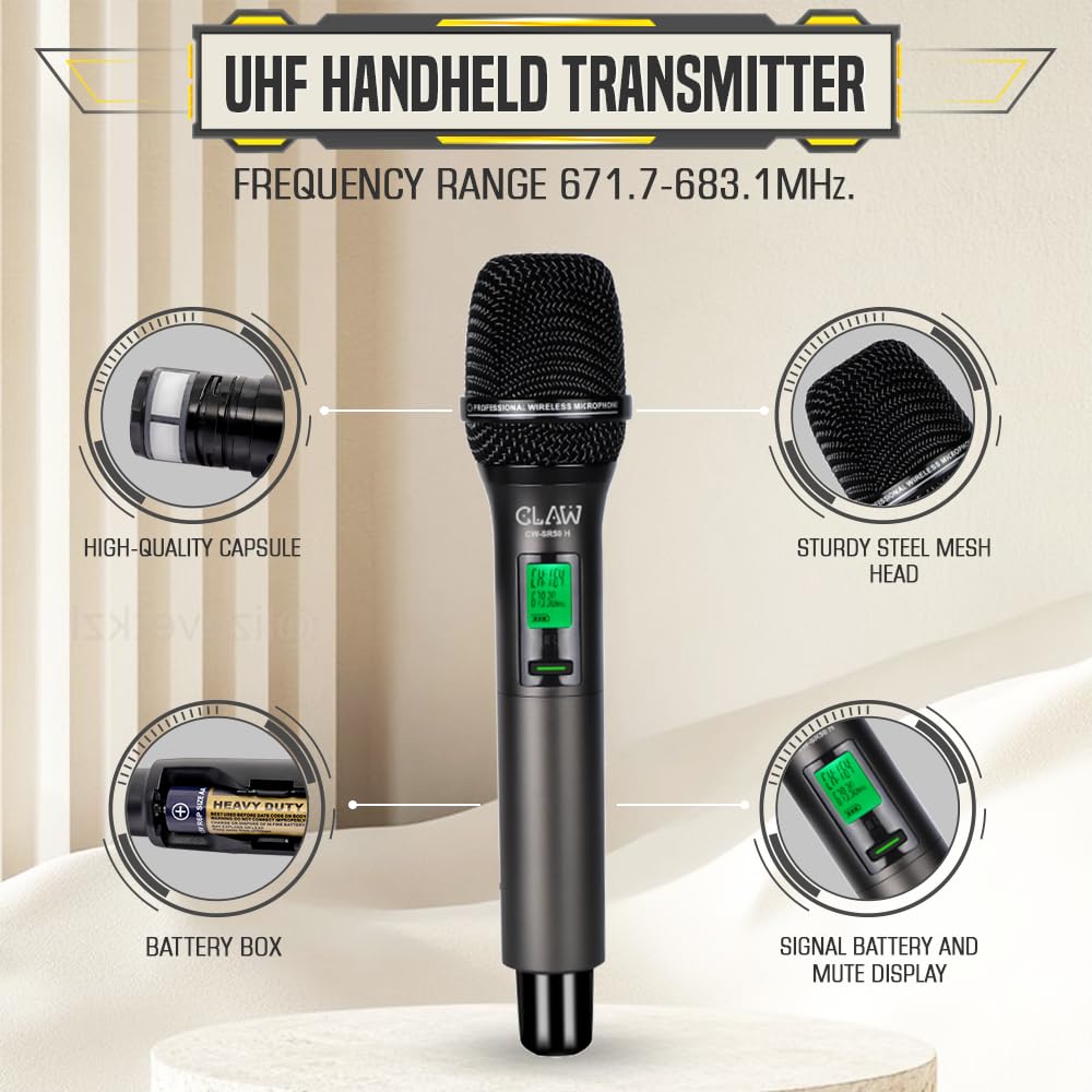 CLAW CW-SR50H UHF Wireless Dynamic Microphone – Plug & Play, 50m Range