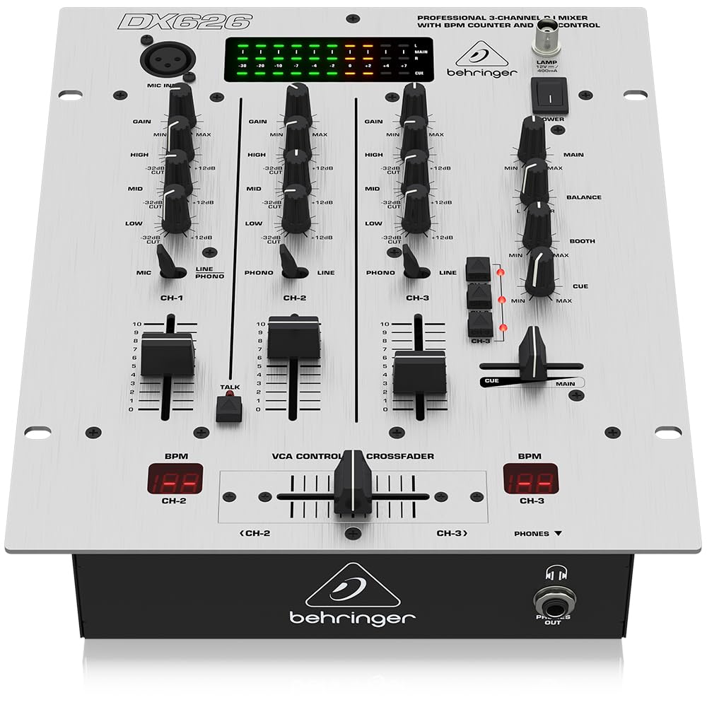 Behringer DX626 3-Channel DJ Mixer with XLR Connection – Black & White