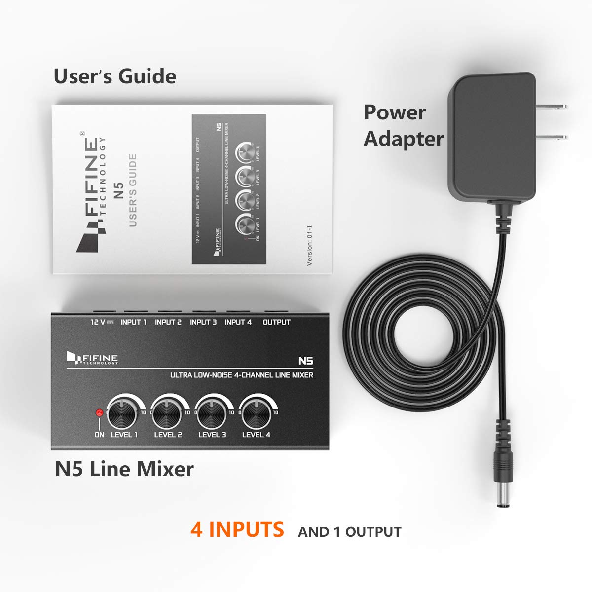 FIFINE N5 Ultra Low-Noise 4-Channel Line Mixer - Deccan Retail