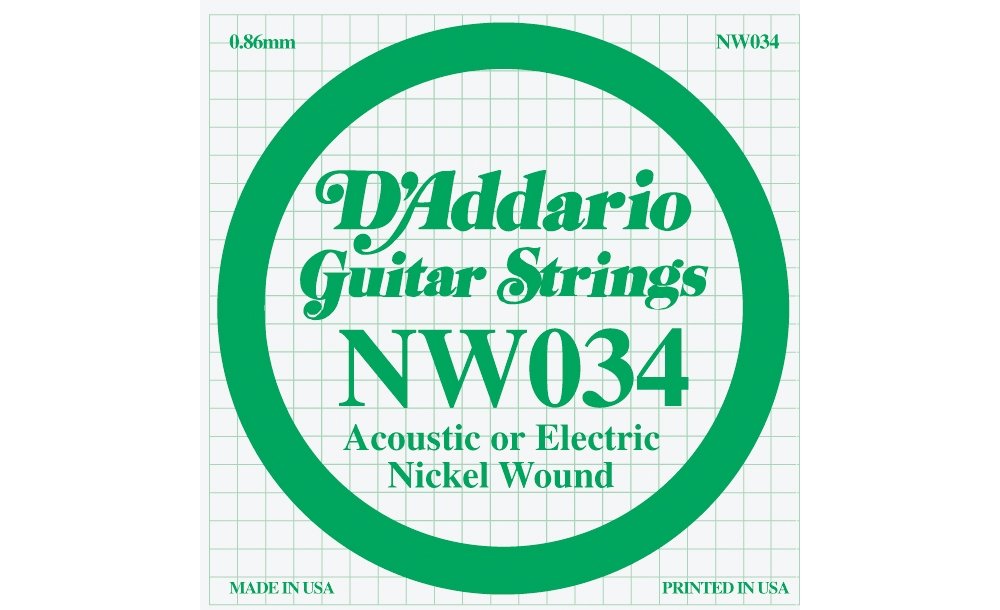 D'Addario Nickel Wound Electric Guitar Single String .034 (NW034) - Deccan Retail