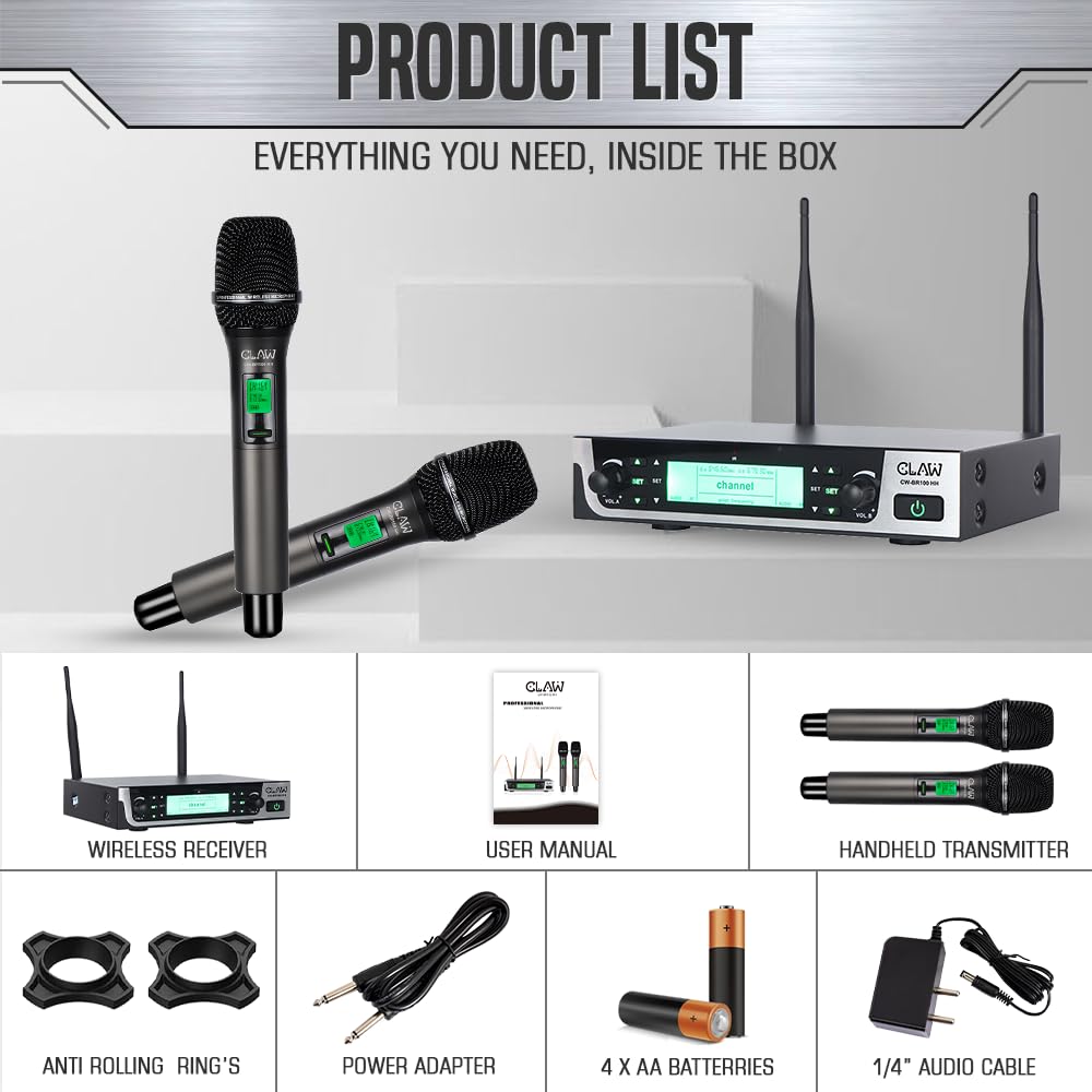 CLAW CW-BR100HH Dual Channel UHF Wireless Microphone System with 2 Handheld Mics - Deccan Retail