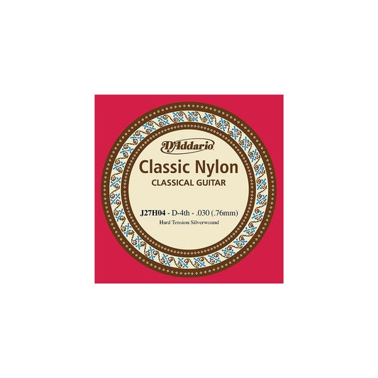 D'Addario J27H04 Silver-Plated Classical Guitar Single String 4th Hard Tension - Deccan Retail