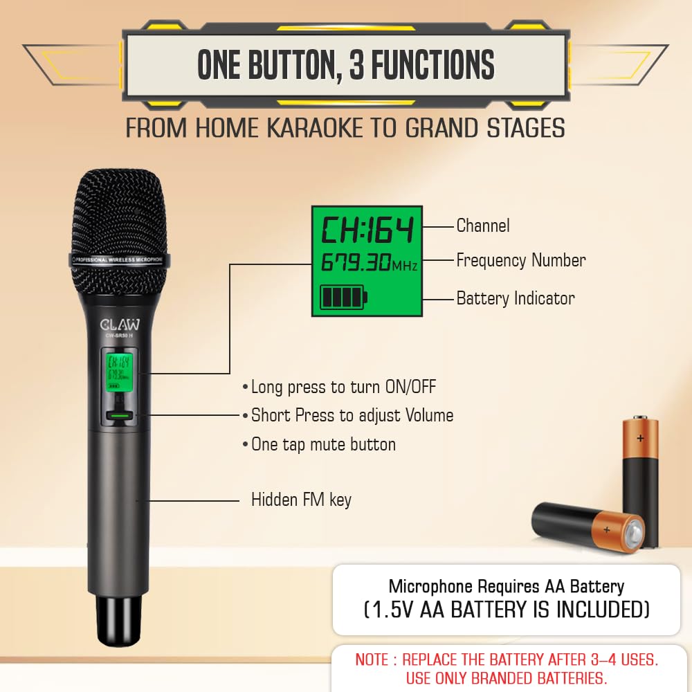 CLAW CW-SR50H UHF Wireless Dynamic Microphone – Plug & Play, 50m Range