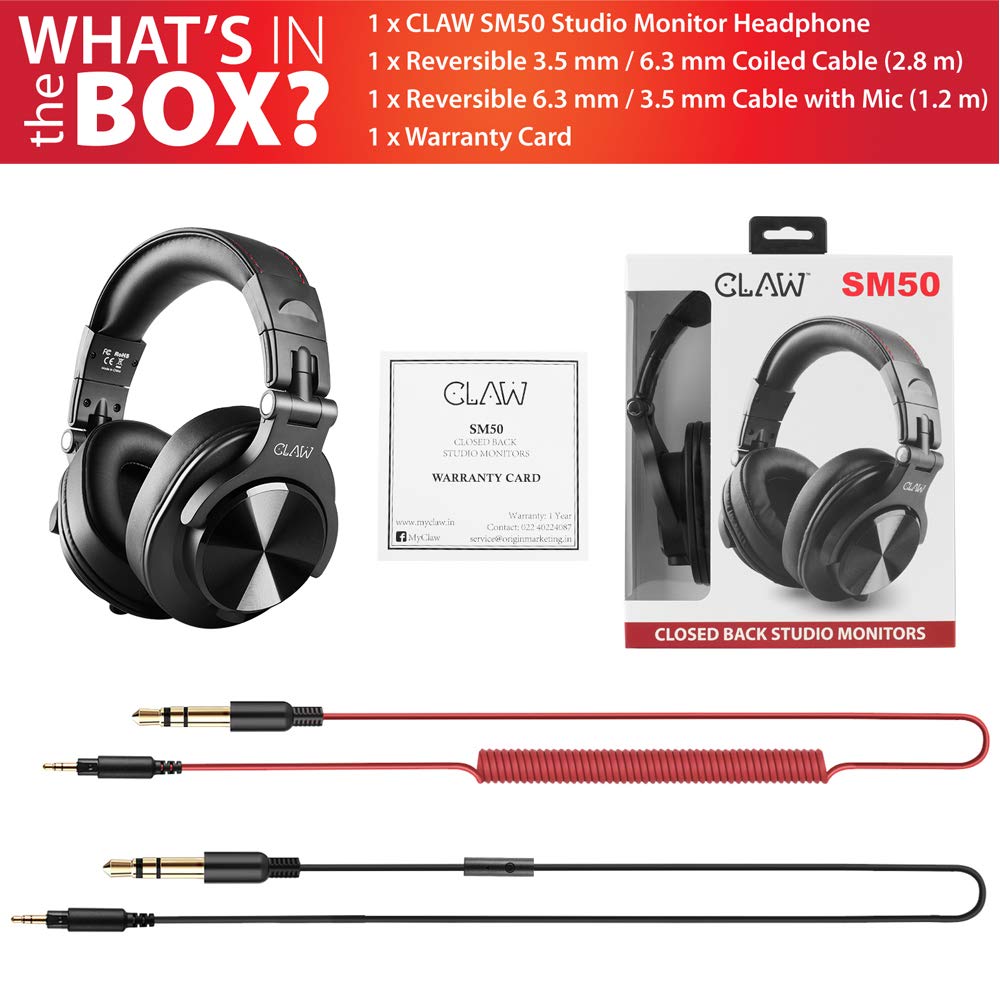 CLAW SM50 Professional Studio Monitoring DJ Wired Over-Ear Headphones - Deccan Retail