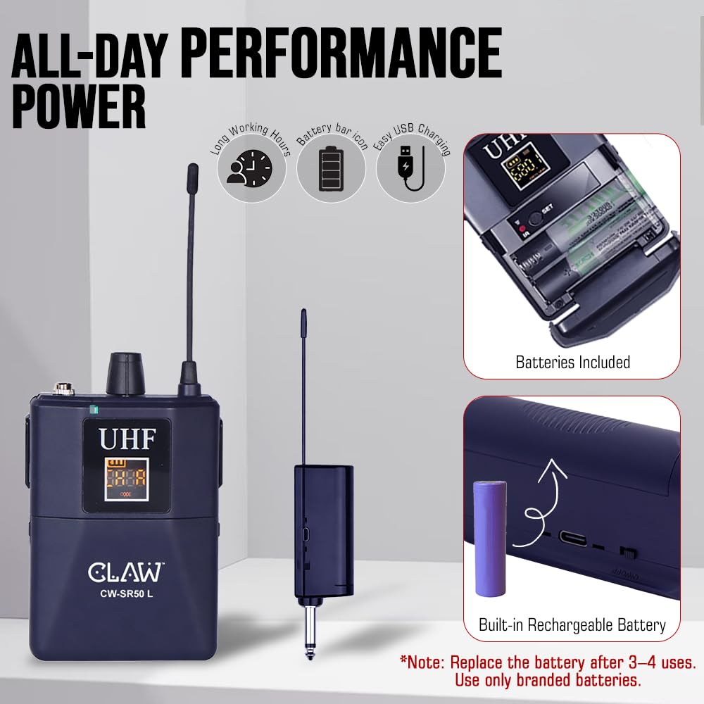 CLAW CW-SR50L Professional UHF Wireless Lavalier & Head Microphone System - Deccan Retail