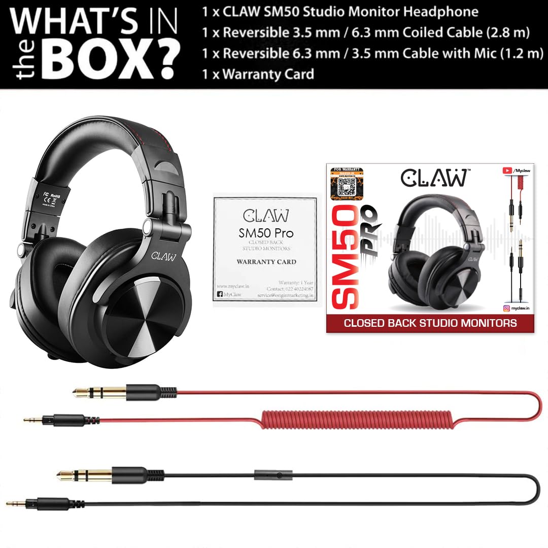 CLAW SM50 Pro Professional Studio Monitoring DJ Wired Over-Ear Headphones - Deccan Retail