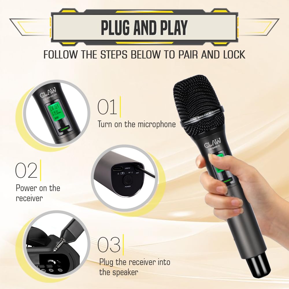 CLAW CW-SR50H UHF Wireless Dynamic Microphone – Plug & Play, 50m Range