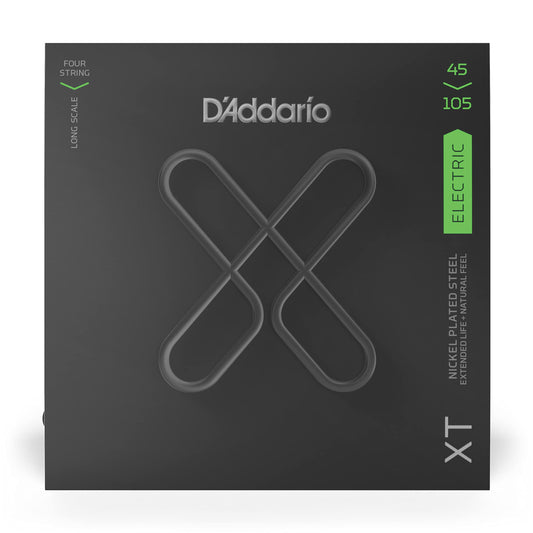 D'Addario Bass Guitar Strings, XT Coated Electric, XTB45105, Light Top/Medium Bottom 45-105, 4-String Set, Pack of 1