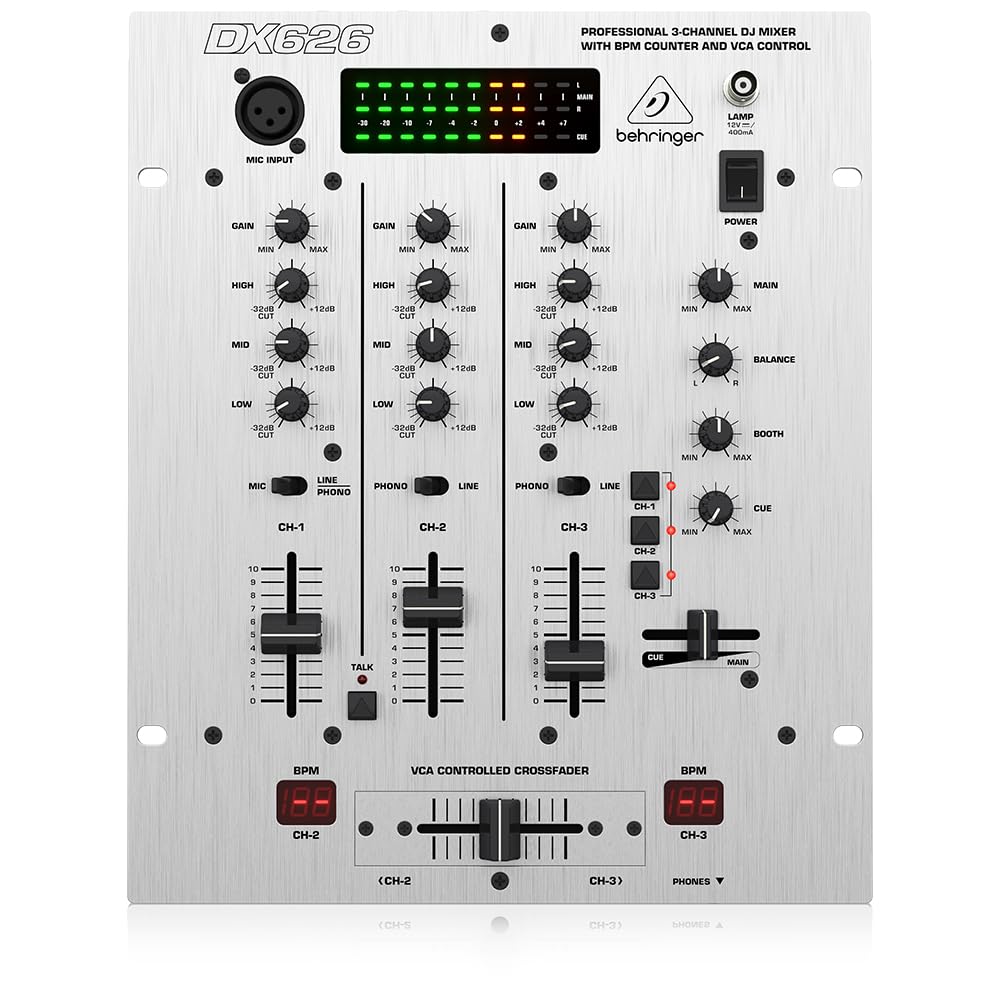 Behringer DX626 3-Channel DJ Mixer with XLR Connection – Black & White