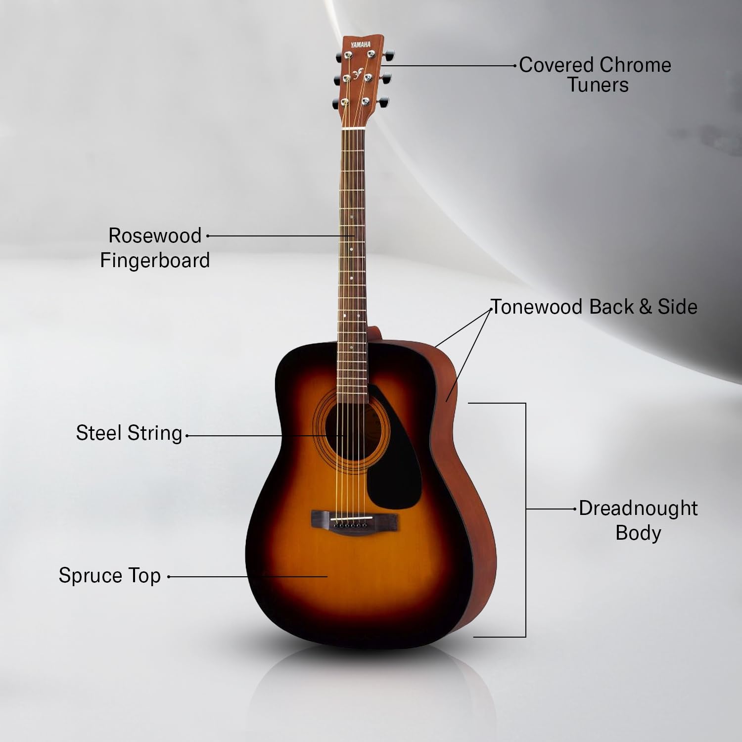 Yamaha F280 Acoustic Guitar – 6-String, Tonewood Body - Tobacco Brown Sunburst Finish - Deccan Retail