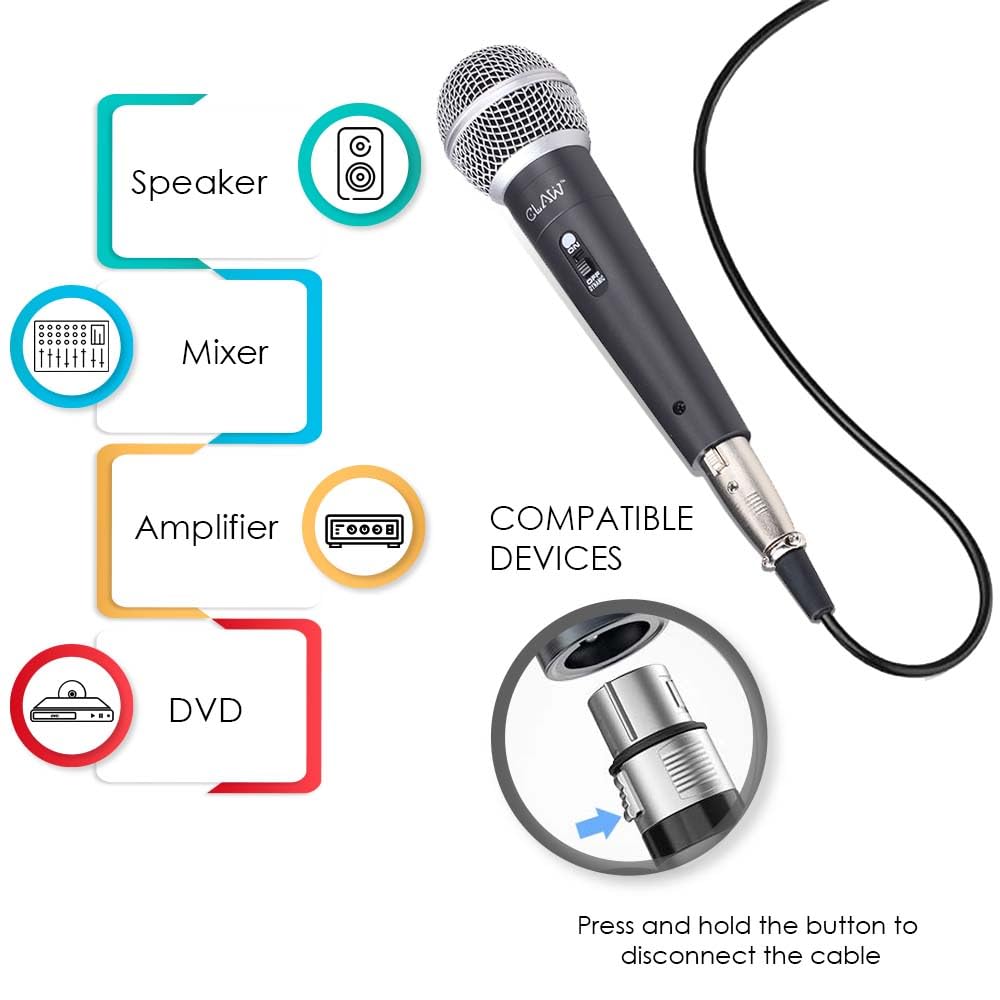 CLAW Alaap MI125 Dynamic XLR Karaoke Wired Handheld Microphone with 16.4Ft Cable - Deccan Retail