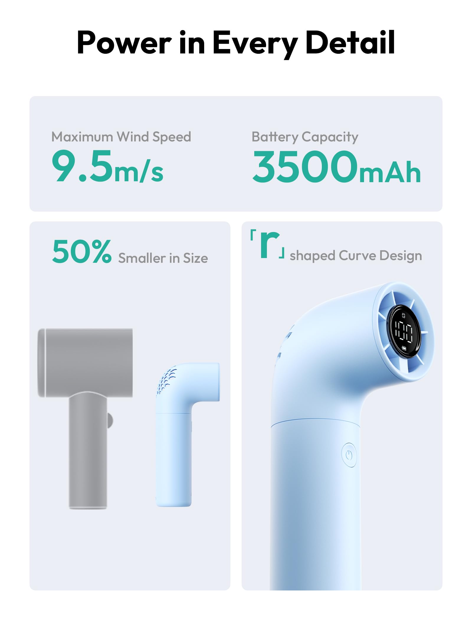 Aecooly Aero Portable Handheld Turbo Fan - Blue - Deccan Retail