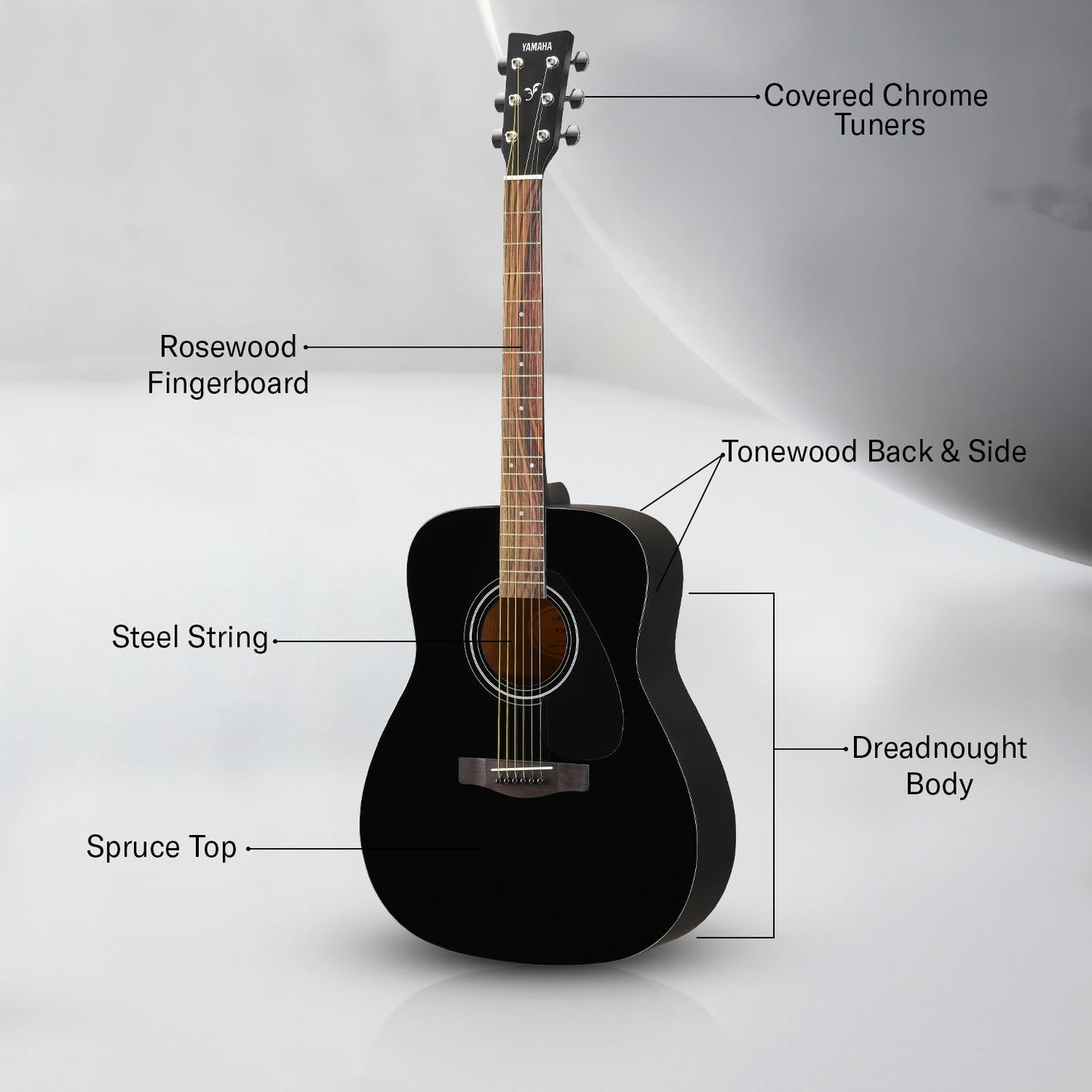Yamaha F280 6-String Acoustic Guitar with Solid Top – Black