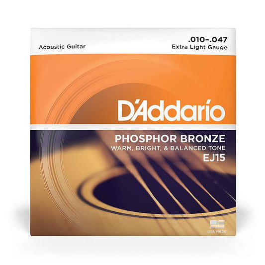 D'Addario EJ15 Phosphor Bronze Acoustic Guitar Strings Extra Light 10-47 (2 Pack) - Deccan Retail