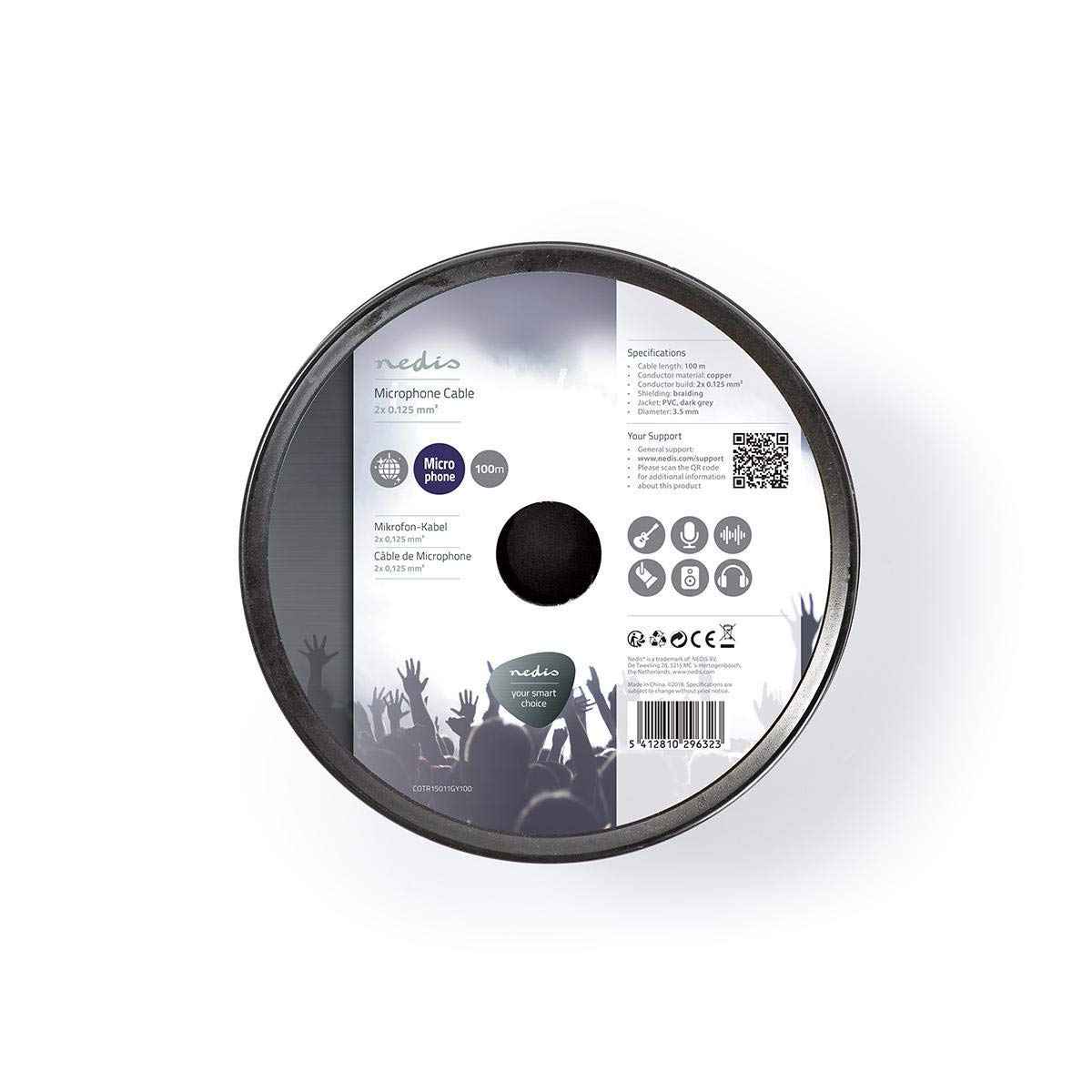 Nedis - Microphone cable - 2x 0.23 mm² - 100 m - round - roll - copper - PVC - dark grey