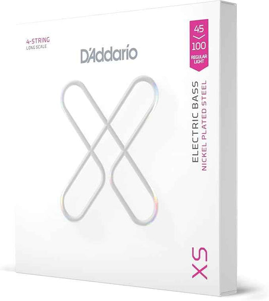 D'Addario Bass Guitar Strings, XS Coated Electric, XSB45100, Regular Light 45-100, 4-String Set, Pack of 1