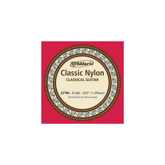 D'Addario Student Nylon Classical Guitar Single String Normal Tension Sixth String (J2706) - Deccan Retail