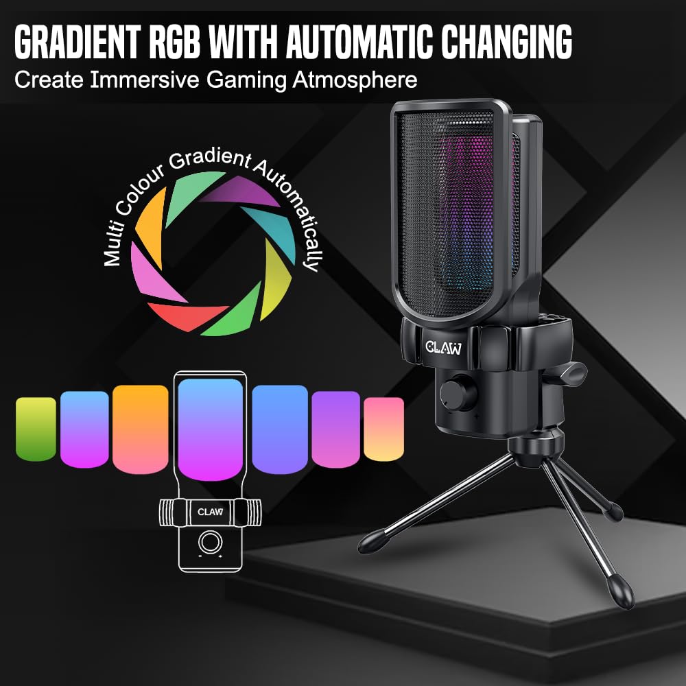 CLAW GM17 RGB Condenser Gaming Microphone with Cardioid & Tripod Stand - Deccan Retail